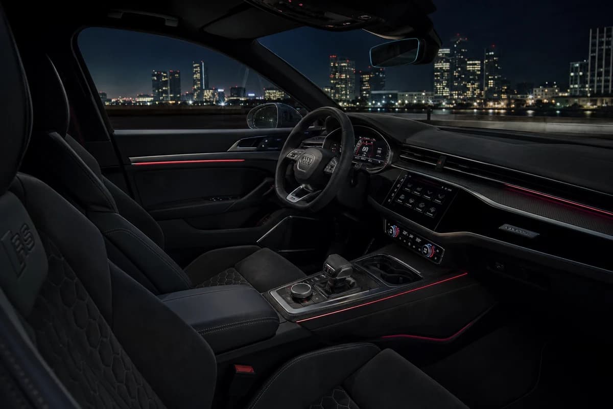 Audi RS cabin with sport seats and virtual cockpit for luxury car rental Dubai business weeks