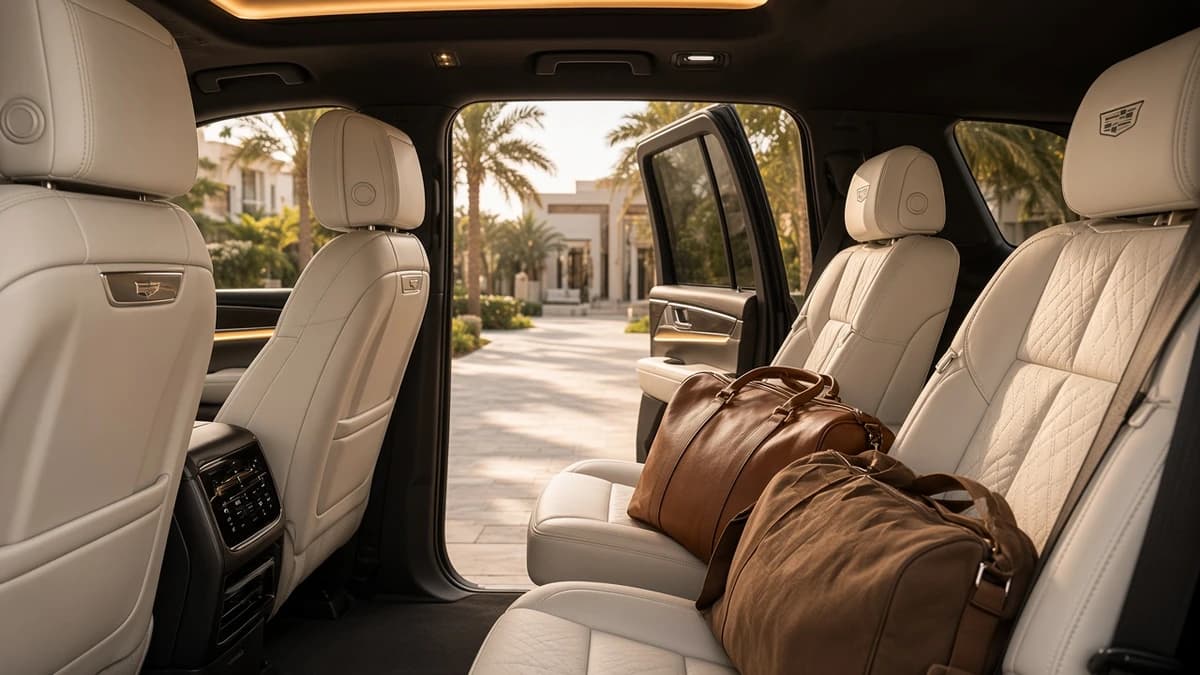 Cadillac Escalade rear cabin space for family days in Dubai Hills Estate