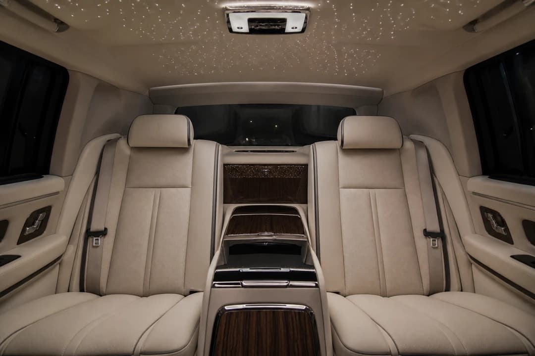 Rolls-Royce Cullinan rear cabin for best luxury car Dubai VIP seating on an ultra-luxury SUV week