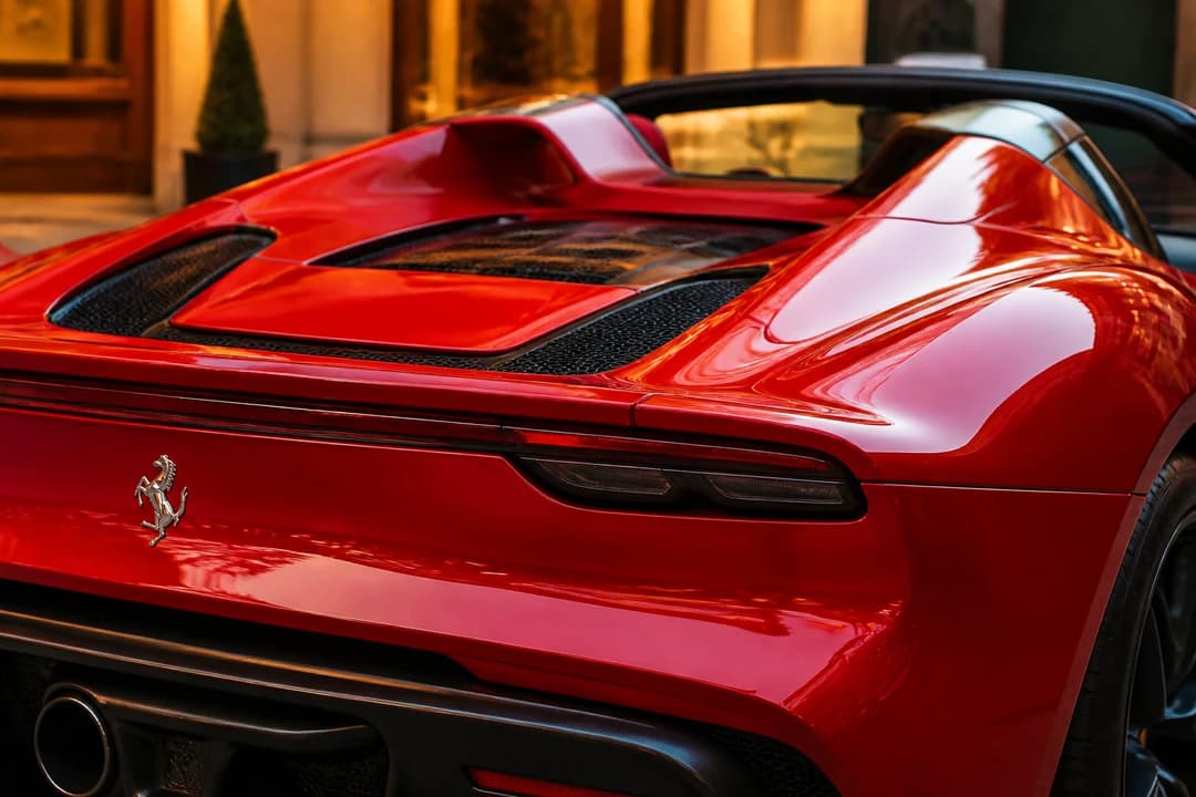Ferrari 296 GTS flying buttress and hybrid engine-cover detail for convertible hybrid Ferrari character