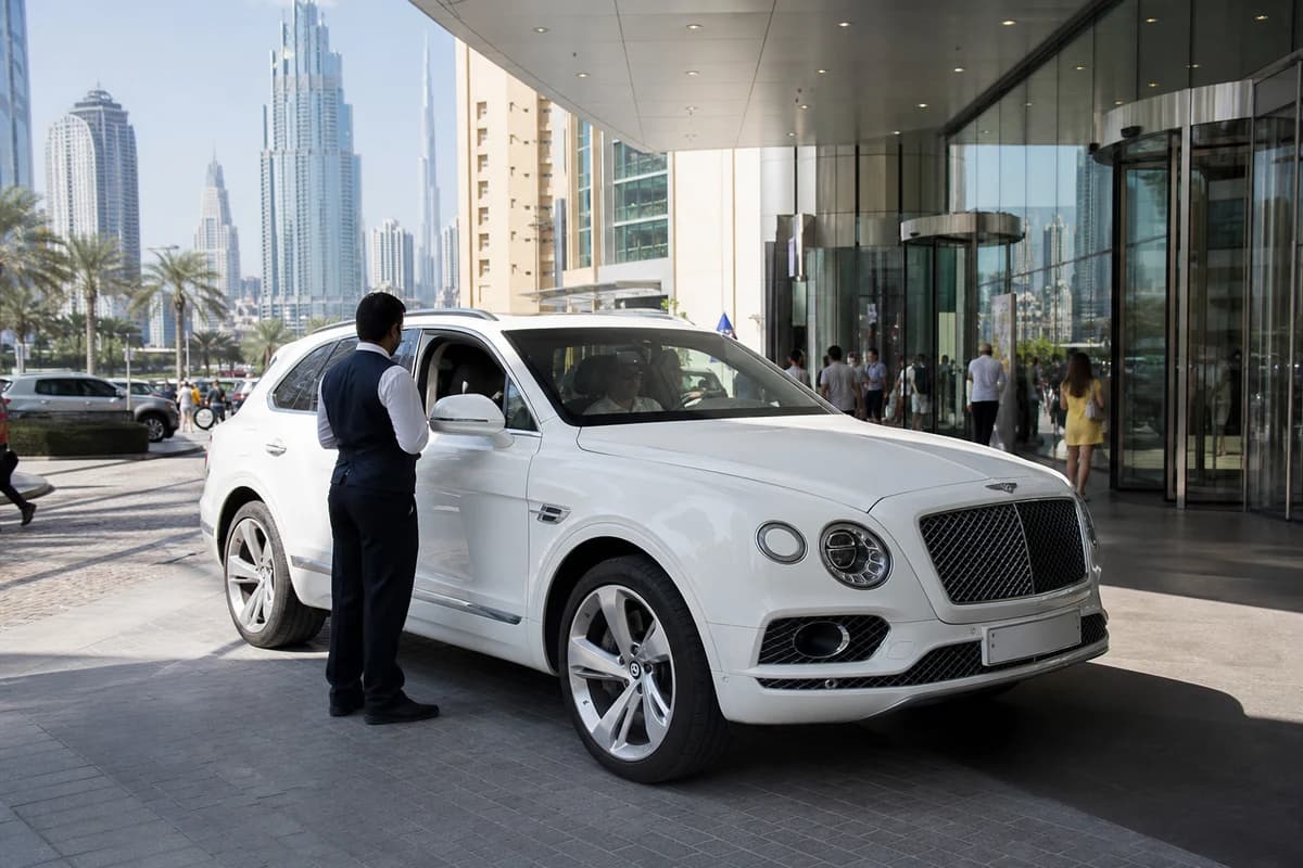 Bentley Bentayga at Mall of the Emirates valet for luxury car rental Dubai family shopping days