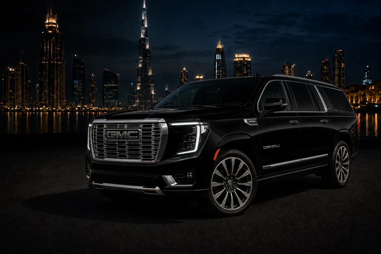 GMC rental Dubai skyline