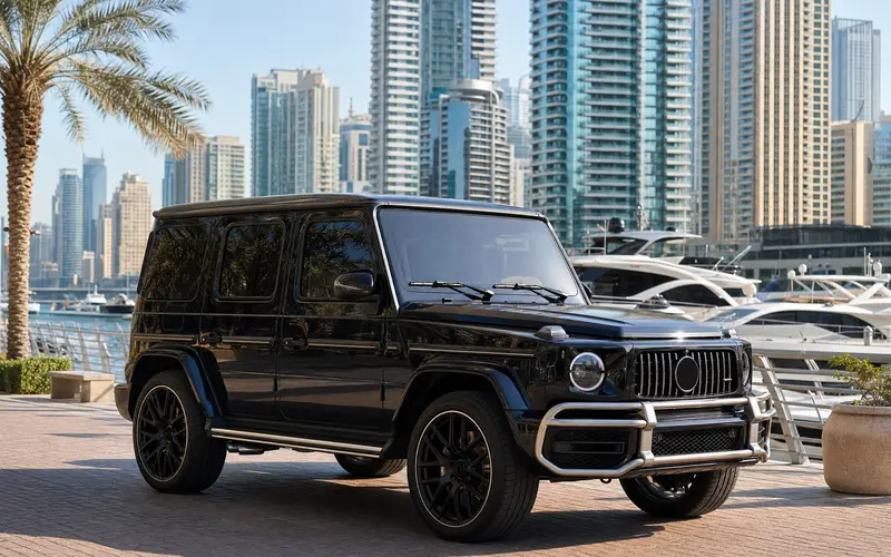 Mercedes G-Class luxury SUV at Dubai Marina waterfront