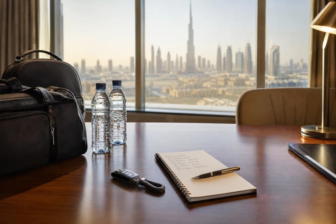 Dubai car delivery checklist: soft bags, water, and key fob before a mid-stay class swap