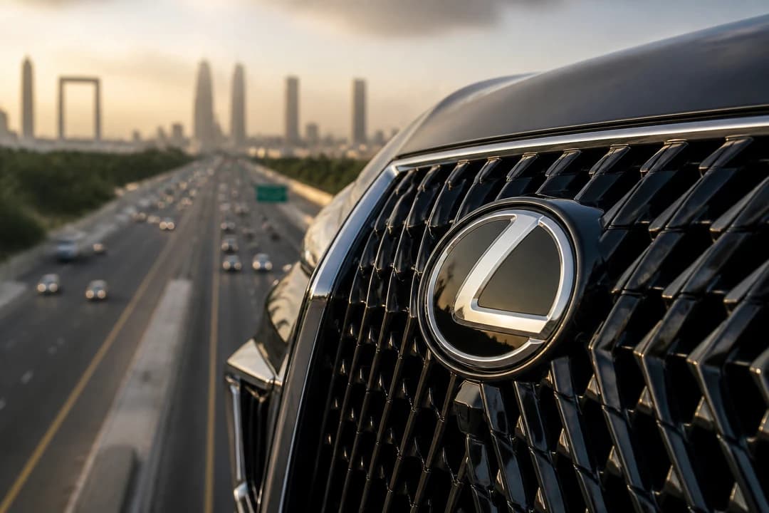 Luxury SUV grille detail for Abu Dhabi Grand Prix car rental Dubai road trip weekend composure