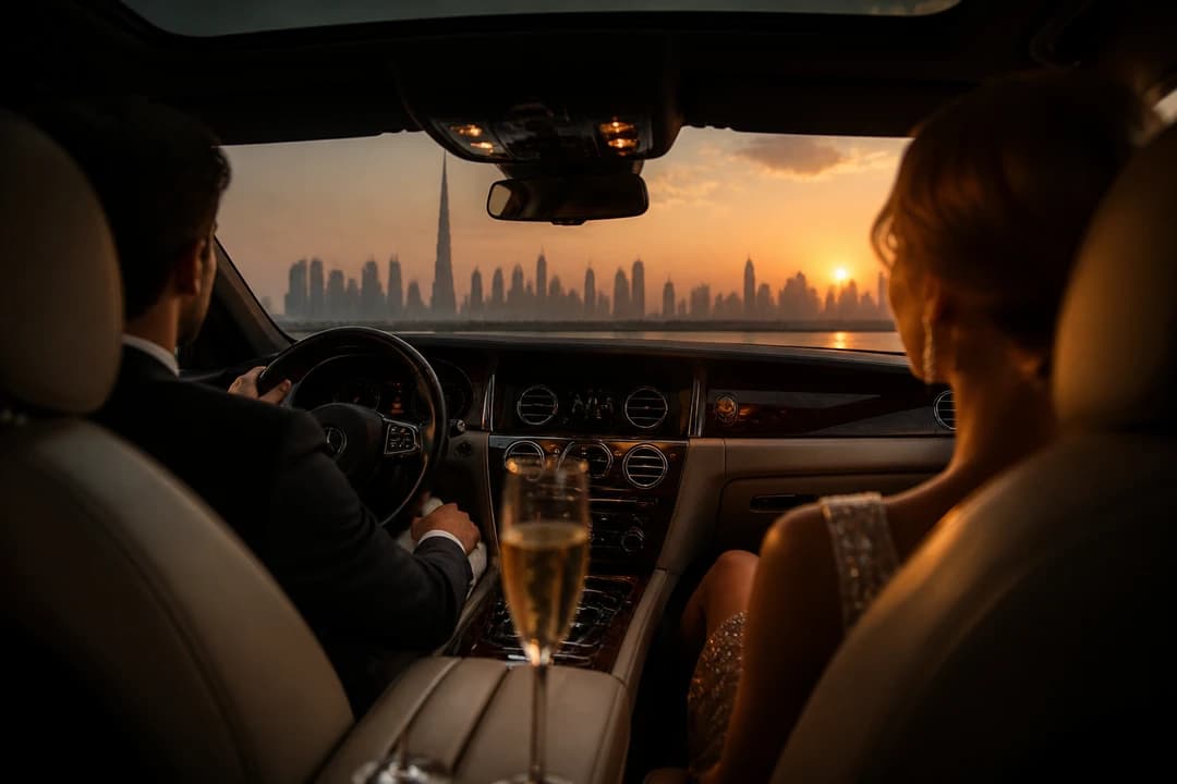 Grand tourer cabin for Dubai car hire anniversary weekends with quiet conversation after dinner