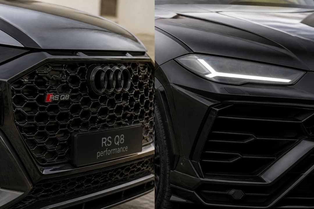 Audi RSQ8 and Lamborghini Urus grille detail for Audi RSQ8 vs Lamborghini Urus Dubai identity