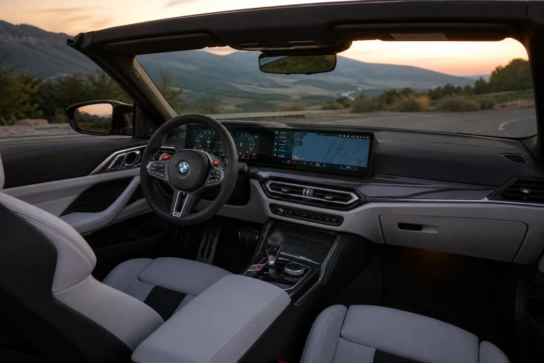 BMW M4 Convertible hire Dubai M cockpit with curved display for open-top evening drives