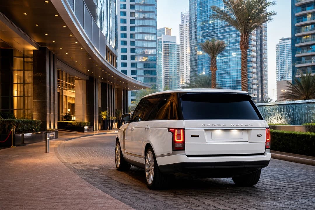 Range Rover Autobiography at Marina valet for supercar rental Dubai guests who actually need an SUV