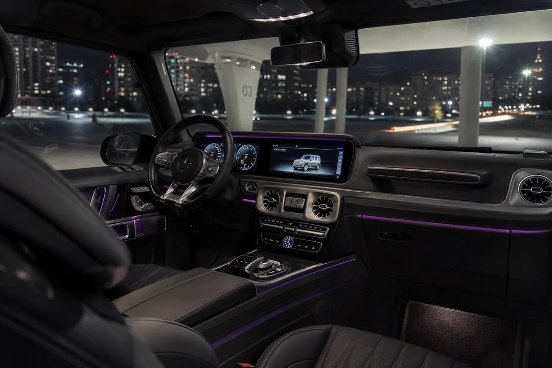 Mercedes-Benz G63 cabin for luxury car hire Dubai road-presence weeks with familiar AMG controls