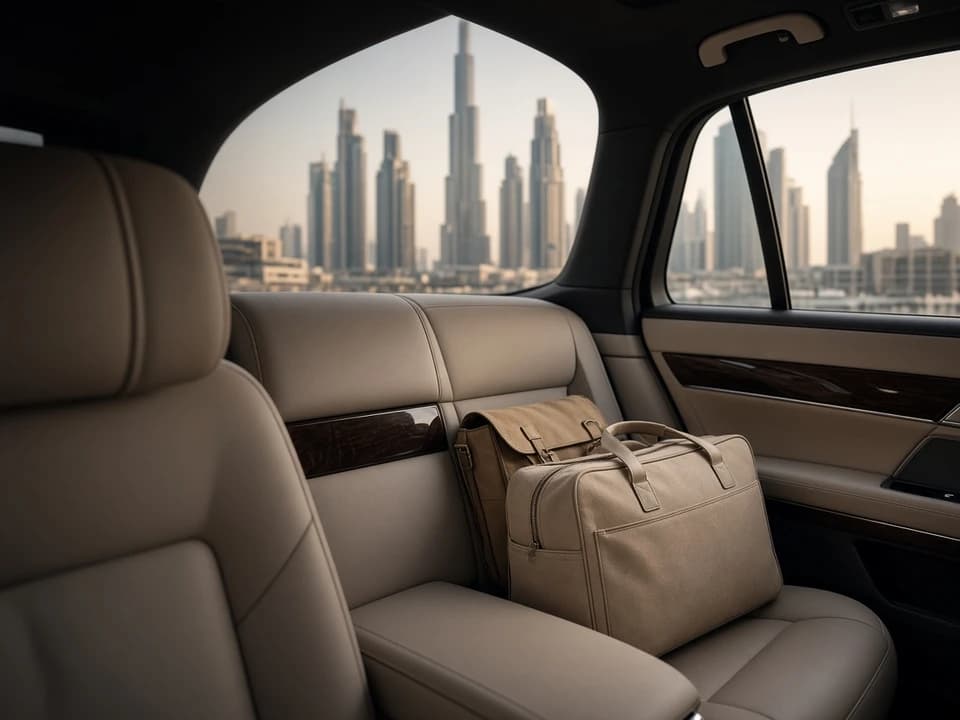Luxury sedan rear cabin for lighter Easter hotel hopping and Dubai car hire couples