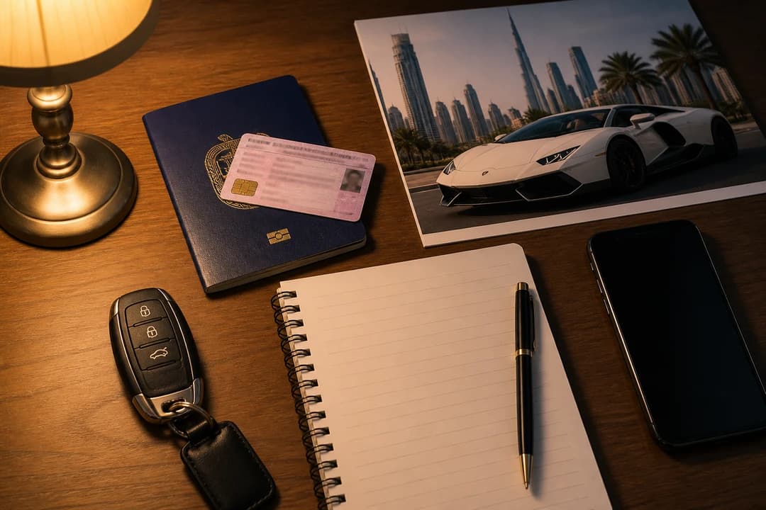 Dubai car rental guide checklist: dates, model, handover door, and documents before luxury car rental Dubai payment