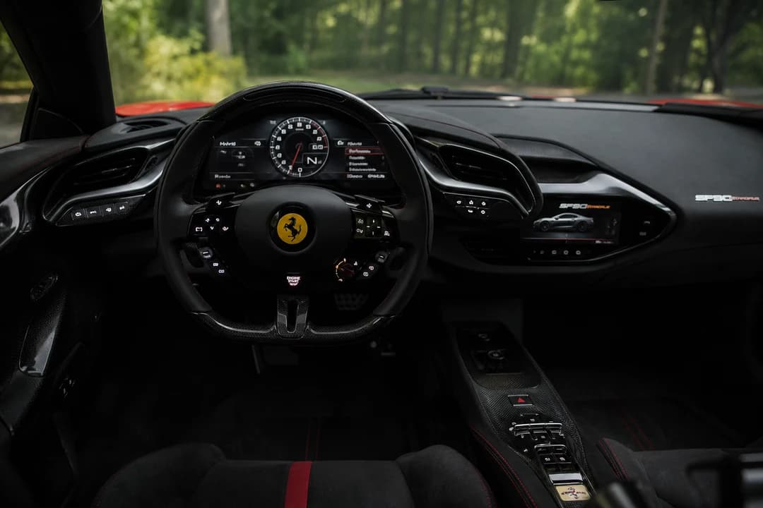 Hybrid Ferrari cockpit displays for best luxury car Dubai plug-in supercar handover briefing