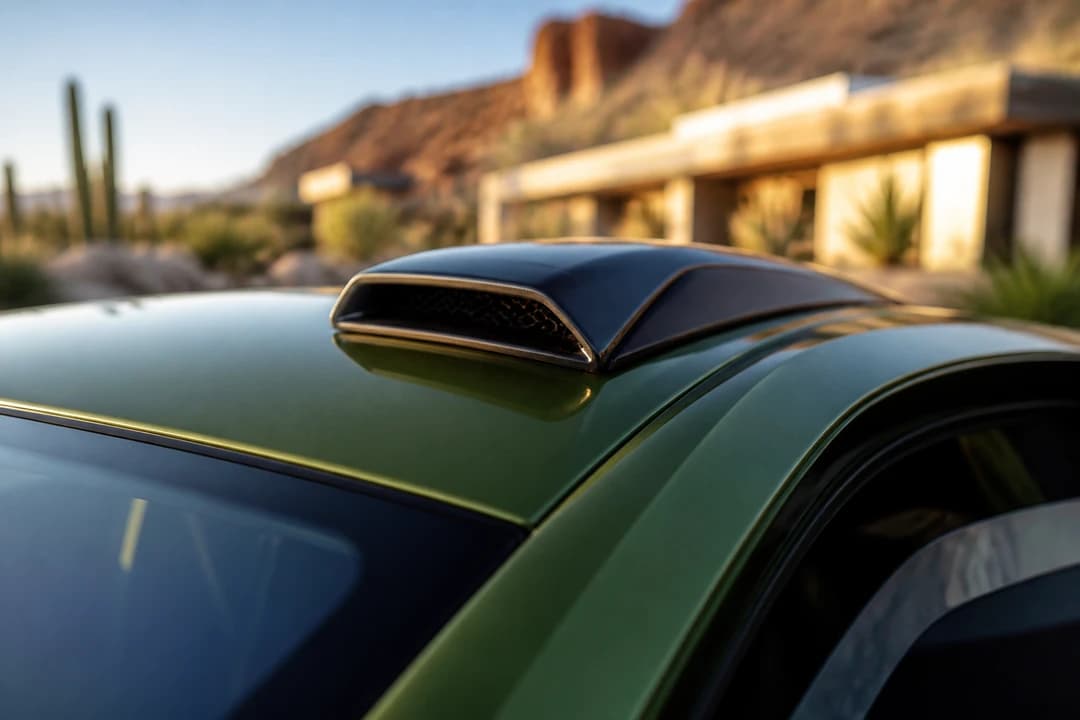 Lamborghini Huracán Sterrato roof snorkel and badge detail for Lamborghini Huracan Sterrato rental Dubai identity