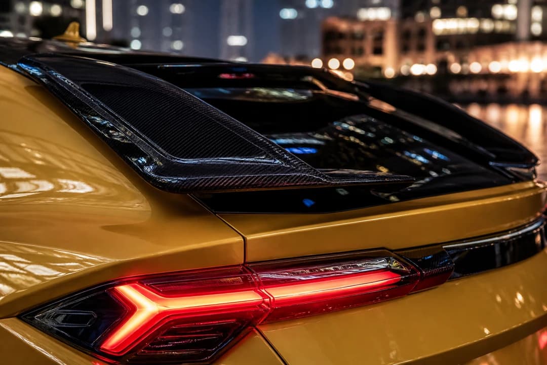 Lamborghini Urus Performante carbon roof spoiler and Y-taillight detail for Performante identity