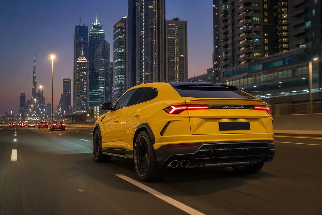 Lamborghini Urus on Sheikh Zayed Road for luxury car comparison Dubai performance SUV presence