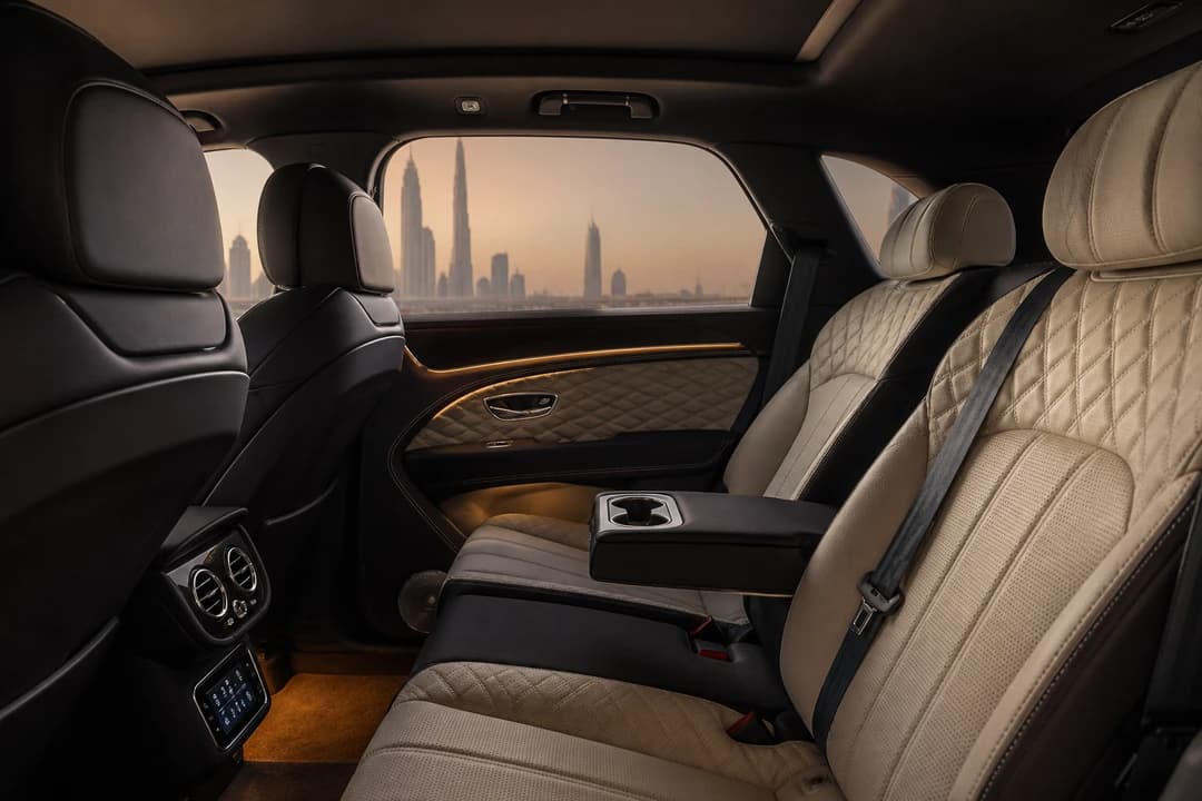 Bentley Bentayga rear cabin for best luxury car Dubai comfort-first hotel transfers
