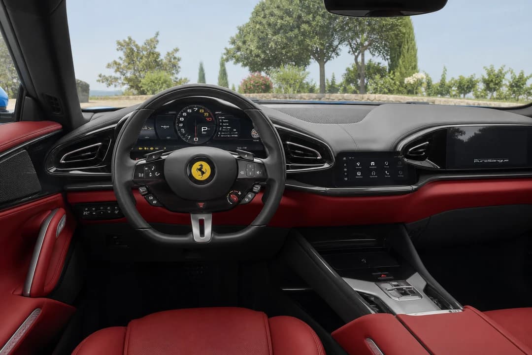 Ferrari Purosangue cockpit for luxury car comparison Dubai and Ferrari SUV character