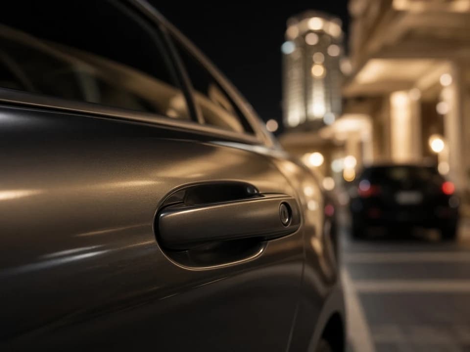 Locked luxury sedan at a Dubai hotel valet for lost keys luxury car rental Dubai lockout help