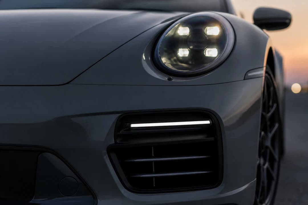 Porsche 911 Turbo S four-point LED lights for Porsche 911 vs Lamborghini Huracan Dubai identity