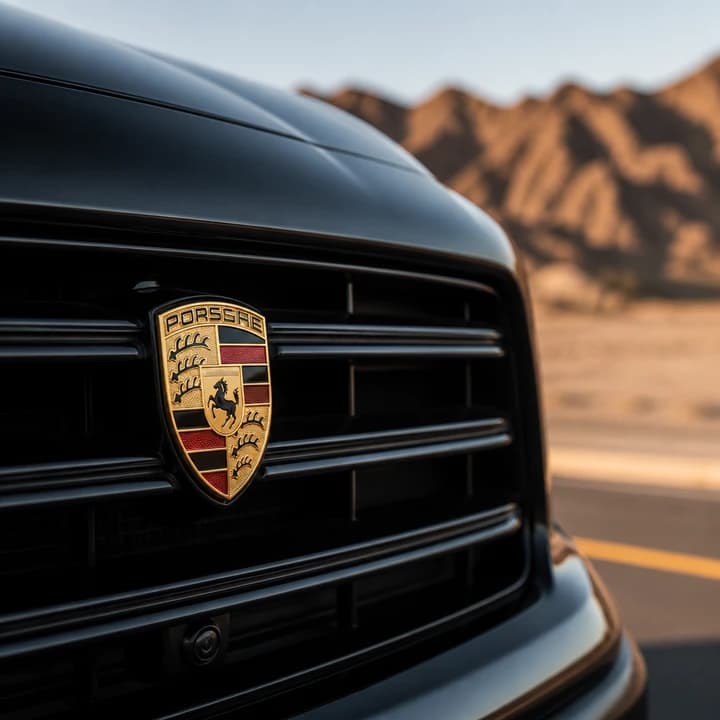 Porsche crest and Range Rover badge detail for Porsche Cayenne vs Range Rover Sport Dubai identity