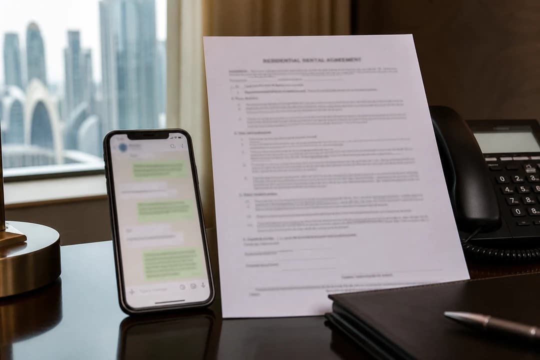WhatsApp quote beside rental terms for UAE rental rules on insurance excess before payment