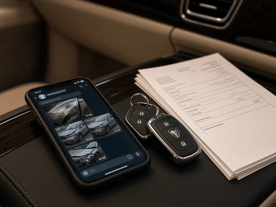 UAE rental rules photo evidence shared on WhatsApp with keys and agreement before leaving luxury car rental Dubai handover
