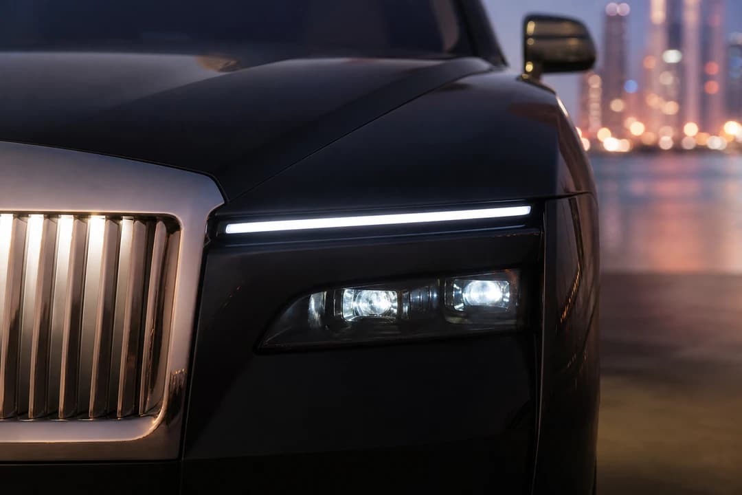 Rolls-Royce Spectre split-headlight detail for Rolls Royce Spectre vs Mercedes EQS Dubai identity