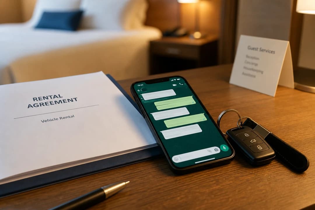 Hire agreement and WhatsApp open to report wrong fuel rental car Dubai to the operator