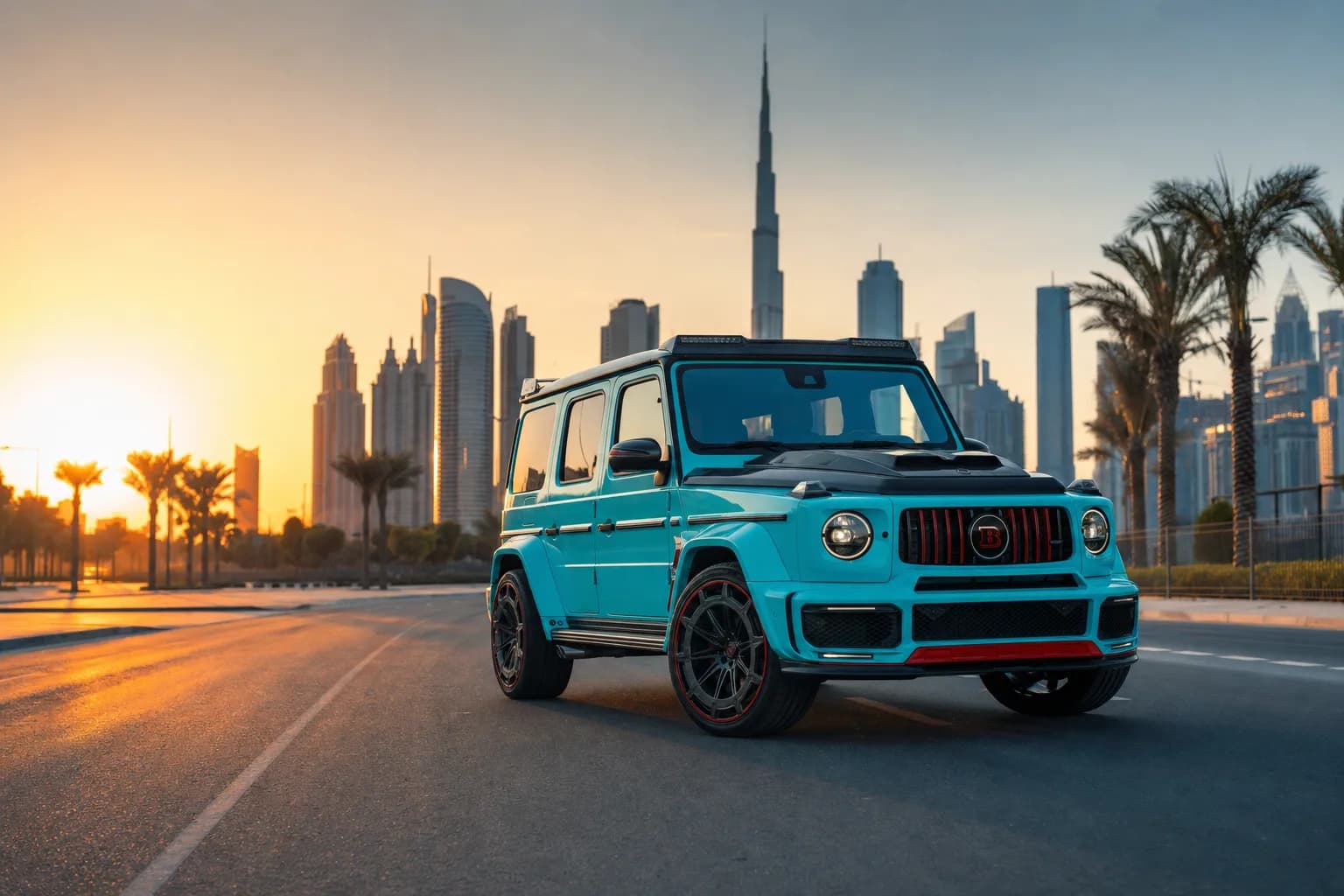 Brabus rental Dubai skyline