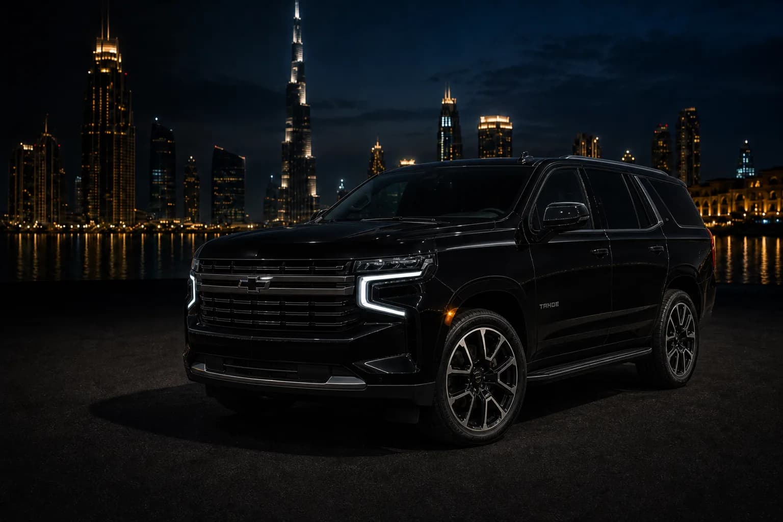 Chevrolet rental Dubai skyline