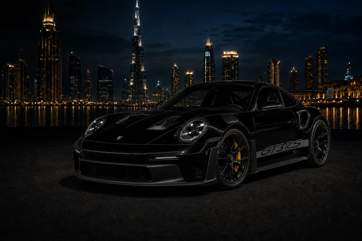 Porsche rental Dubai skyline