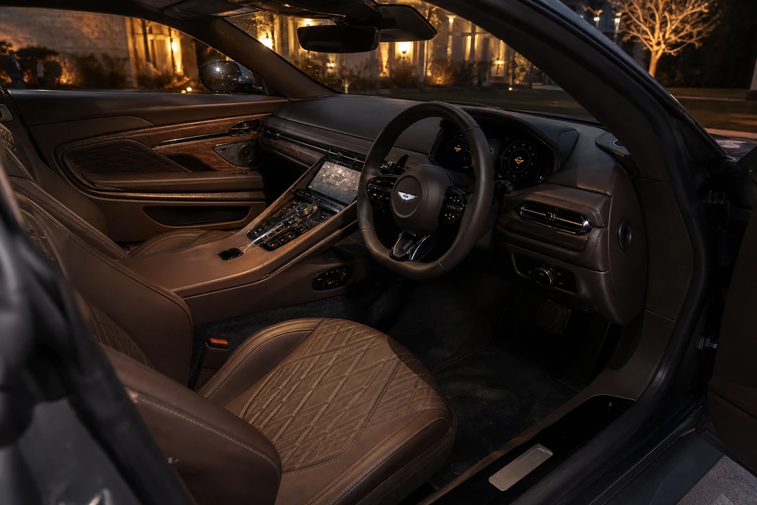 Aston Martin DB12 quilted cabin for Aston Martin hire Dubai hotel weeks