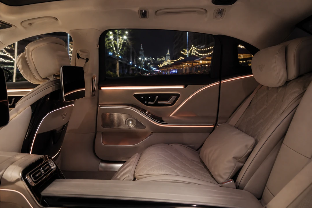 Maybach rear cabin for luxury car rental Dubai dinner hops from City Walk to Jumeirah