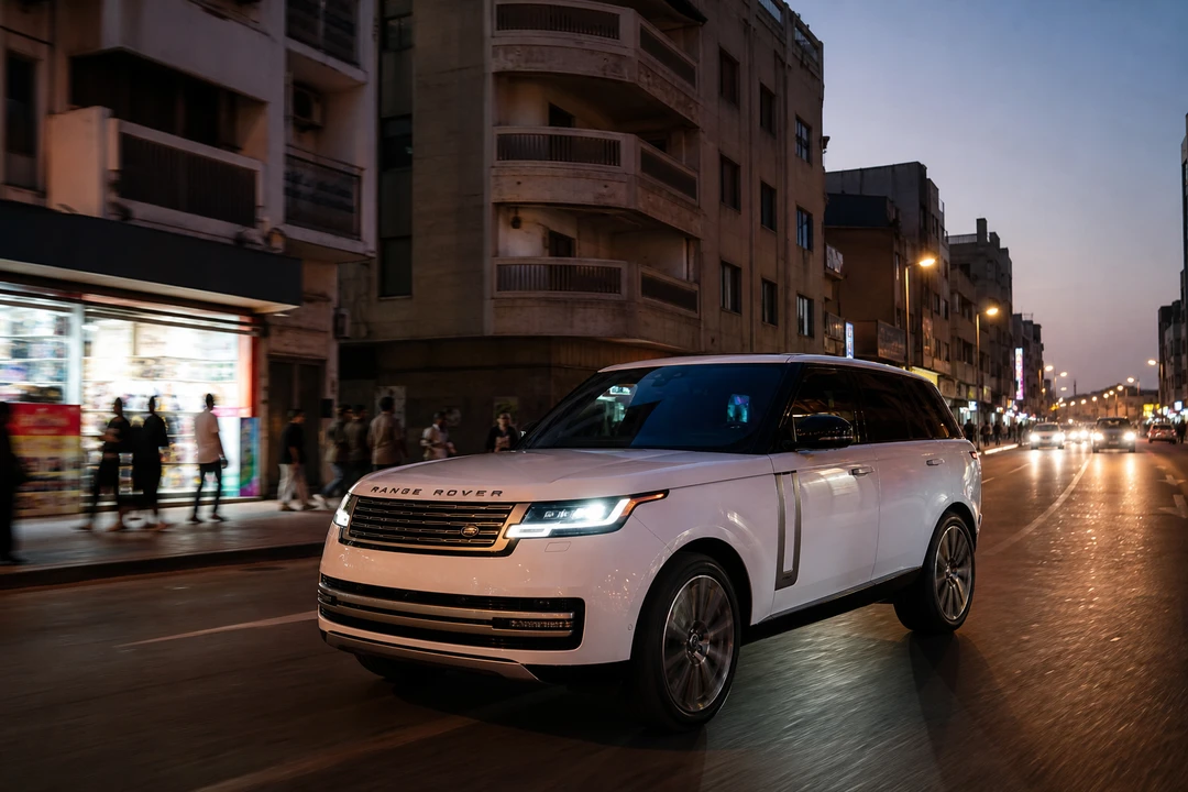 Range Rover Autobiography on an older Deira street at dusk for best cars to rent Dubai in old Dubai
