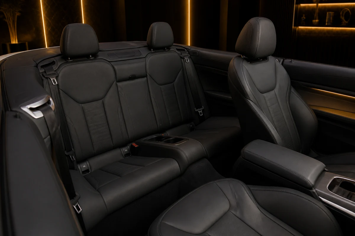 BMW 430i Convertible rear cabin with four seats for couples and light luggage in Dubai
