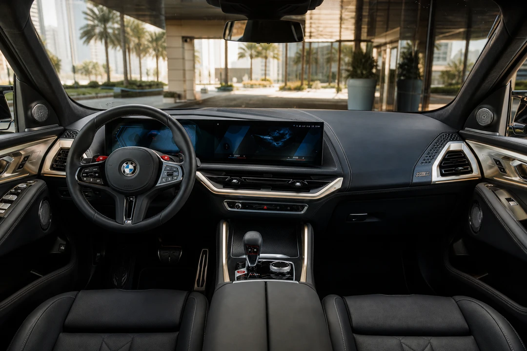 BMW M cabin and curved displays for BMW luxury car hire Dubai executive days