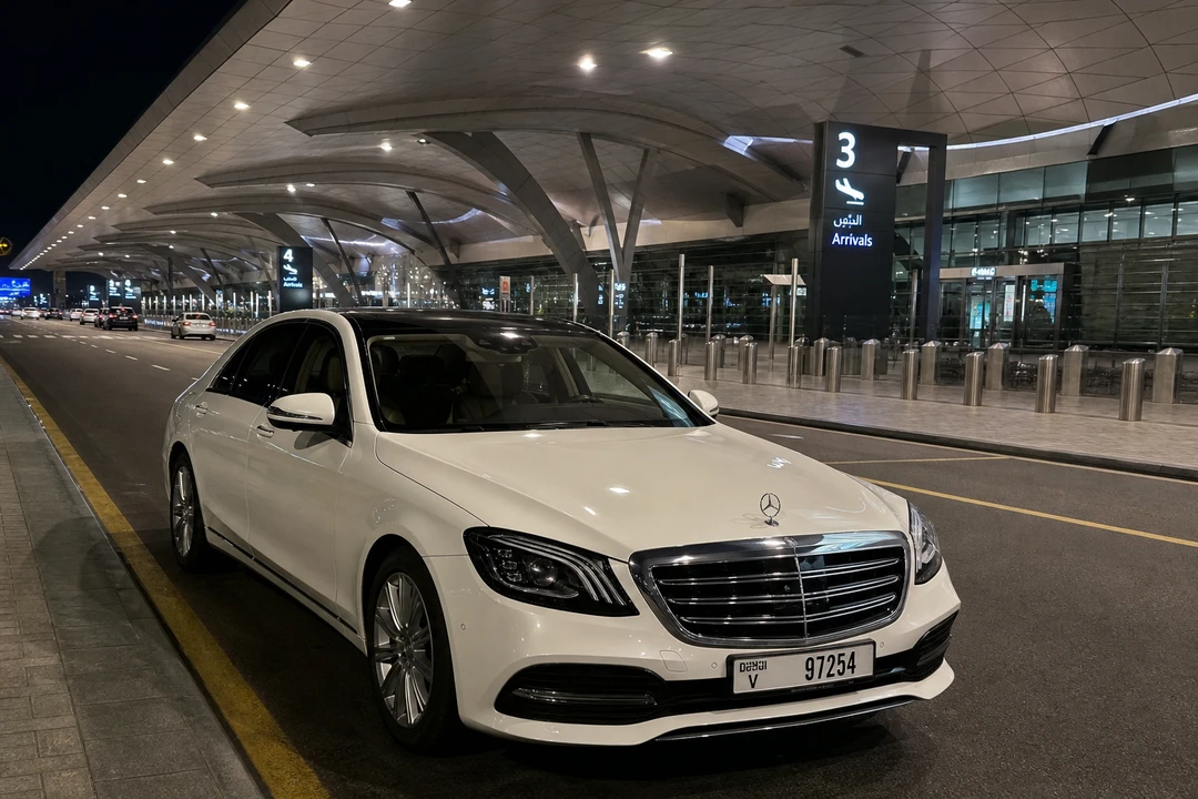 Luxury car hire Dubai waiting at DXB arrivals for a pre-booked tourist handover