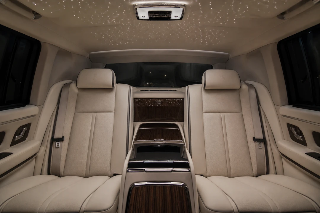 Rolls-Royce Cullinan rear cabin for best luxury car Dubai VIP seating on an ultra-luxury SUV week