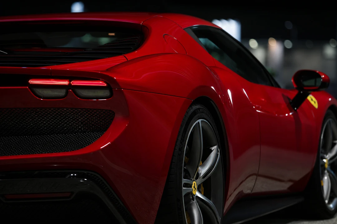 Ferrari 296 GTB model detail showing sculpted rear haunch and hybrid berlinetta design