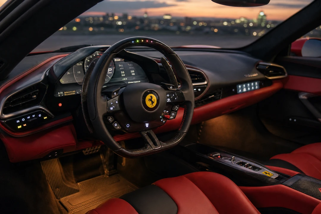 Ferrari 296 GTB cockpit for best luxury car Dubai compact hybrid evenings