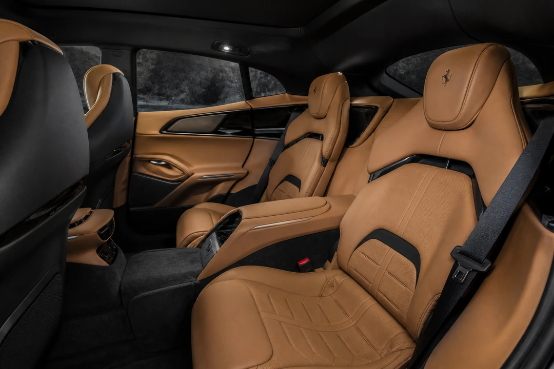 Ferrari Purosangue rear cabin leather seats for family-friendly Ferrari performance in Dubai