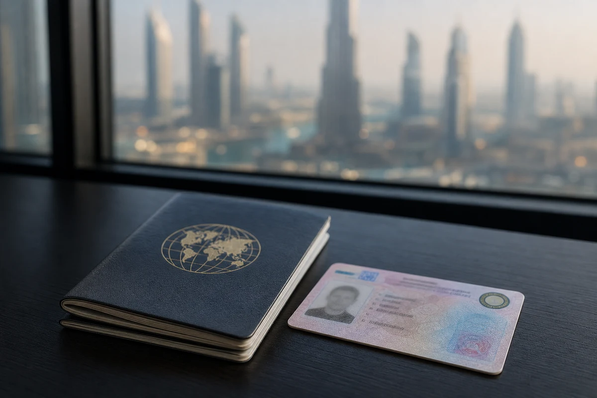 Tourist driving licence UAE pack: International Driving Permit beside a photocard licence for rent supercar Dubai checks