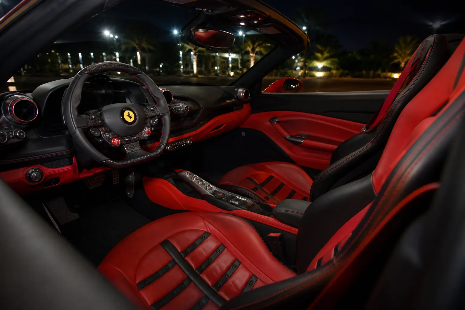 Ferrari F8 Tributo Spider cockpit for best luxury car Dubai open-top evenings