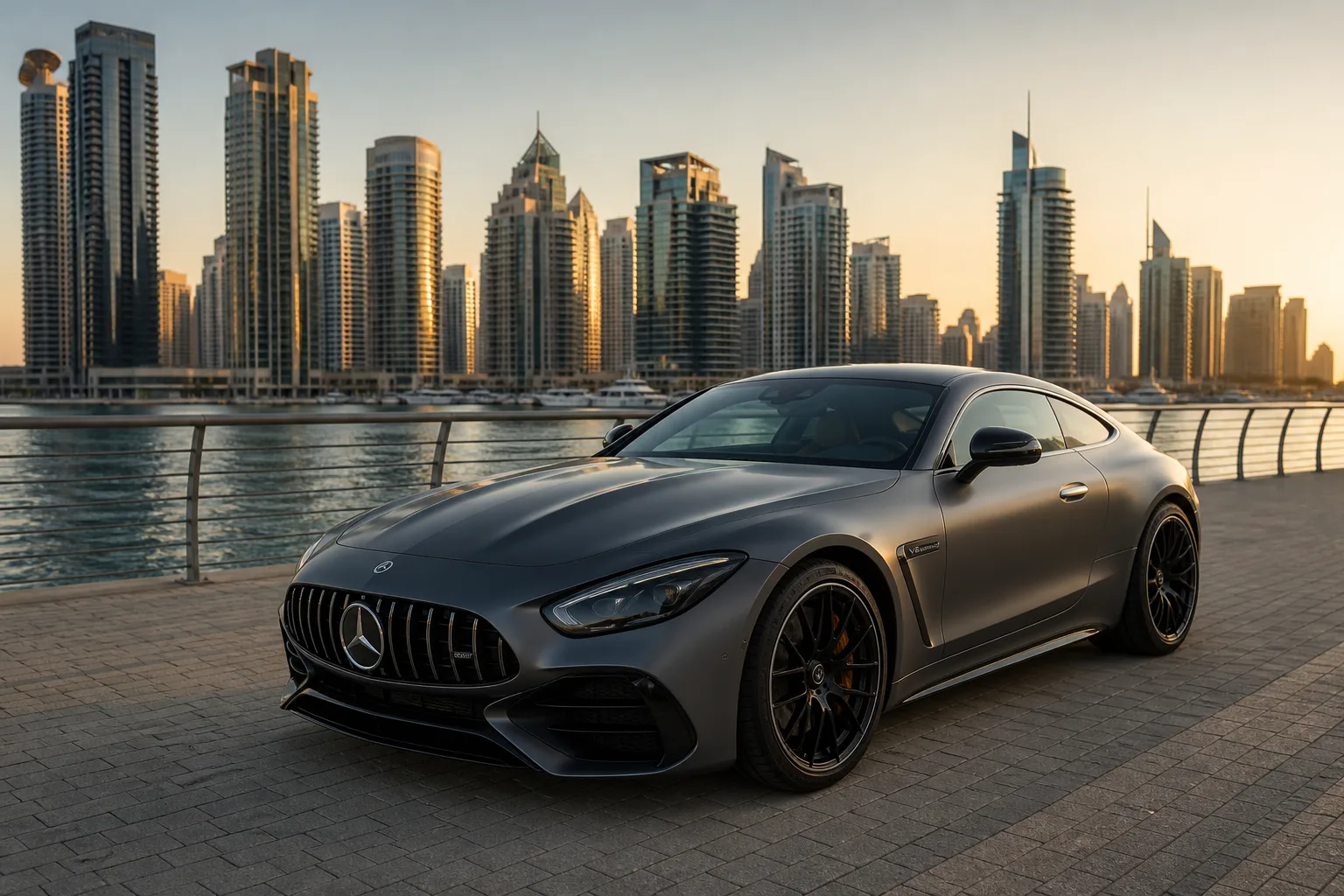 Mercedes-AMG GT 63 at Dubai Marina for exotic car rental Dubai evening plans