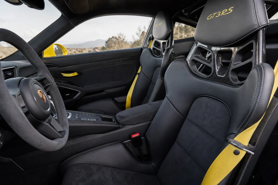 Porsche 911 GT3 RS interior bucket seats and PDK for enthusiast supercar rental Dubai