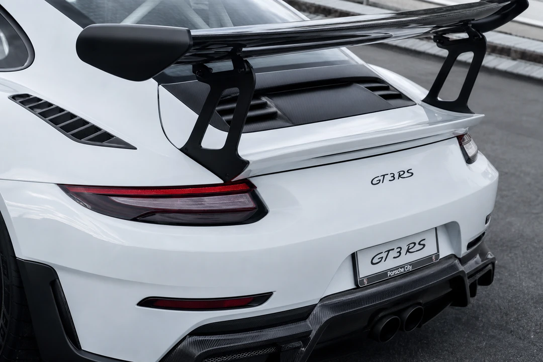Porsche 911 GT3 RS rear wing and diffuser detail for track-bred street character in Dubai