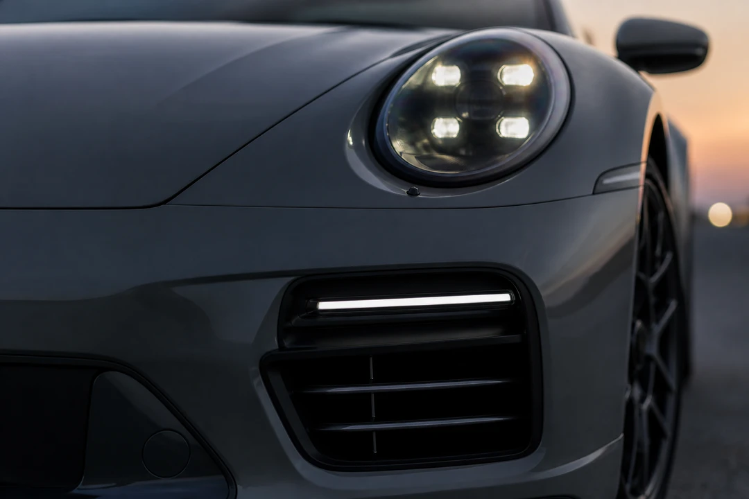Porsche 911 Turbo S four-point LED lights for Porsche 911 vs Lamborghini Huracan Dubai identity
