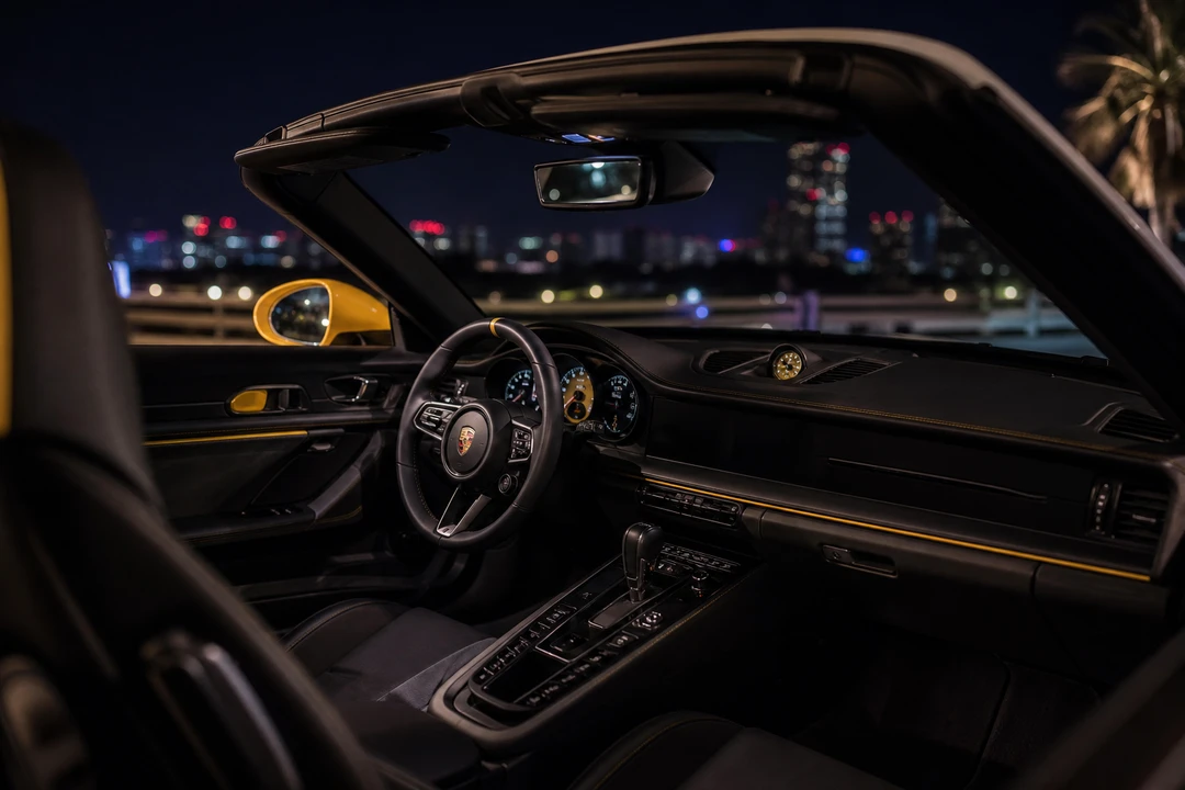 Porsche 911 Turbo S cabin for Porsche hire Dubai city and coastal weeks