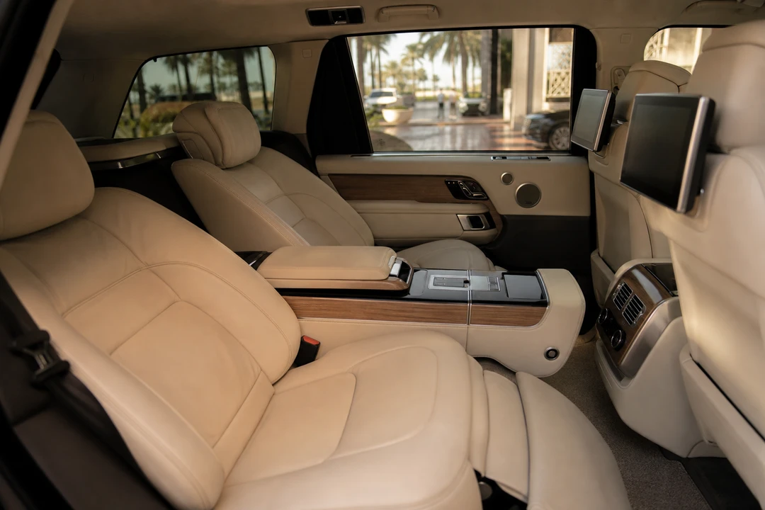 Long-wheelbase Range Rover rear cabin for Range Rover hire Dubai executive and family rear seats